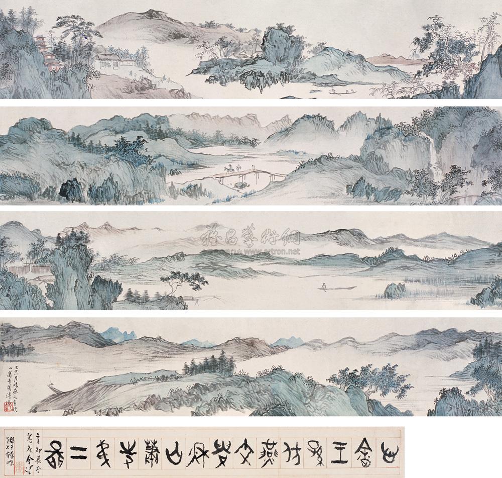 0528 1949年作 秋山萧寺图卷 手卷 设色纸本