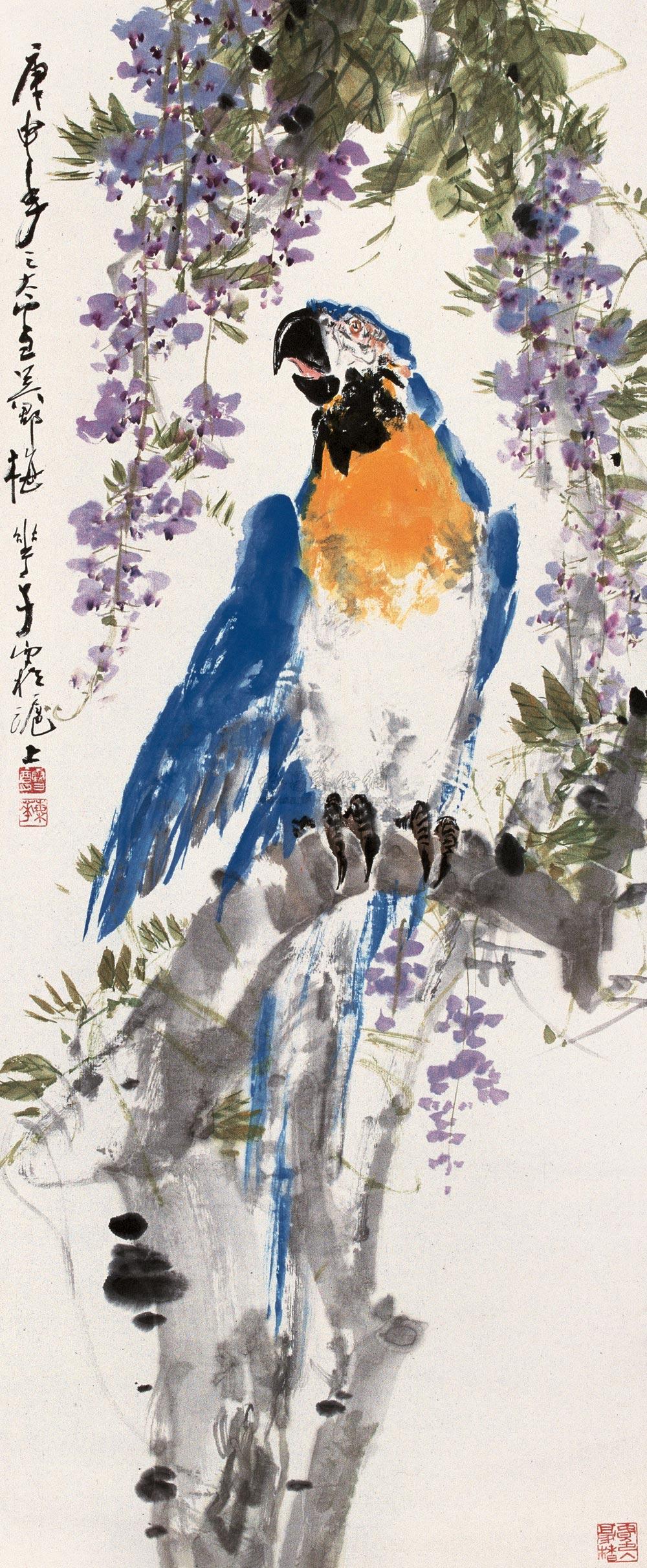 0235紫藤鹦鹉图立轴设色纸本
