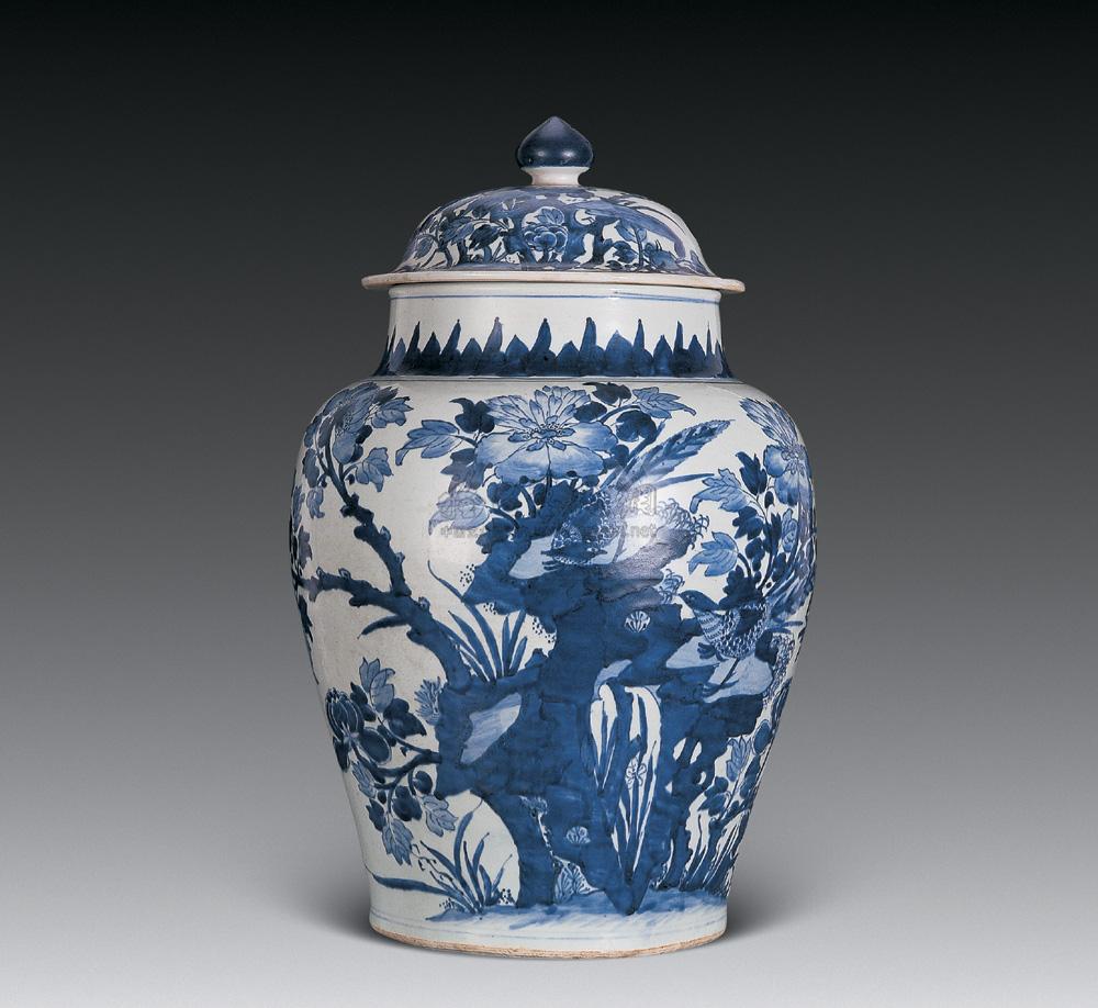 0031 清康熙 青花凤凰牡丹纹将军罐