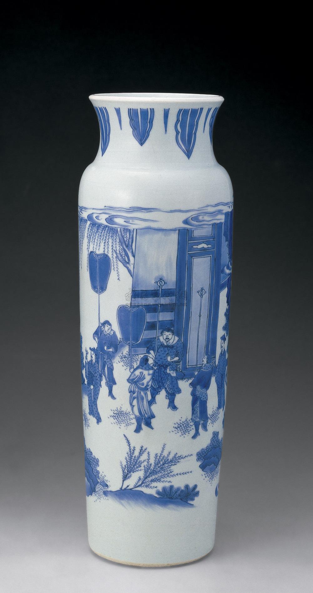 1291 明崇祯 青花人物筒式瓶
