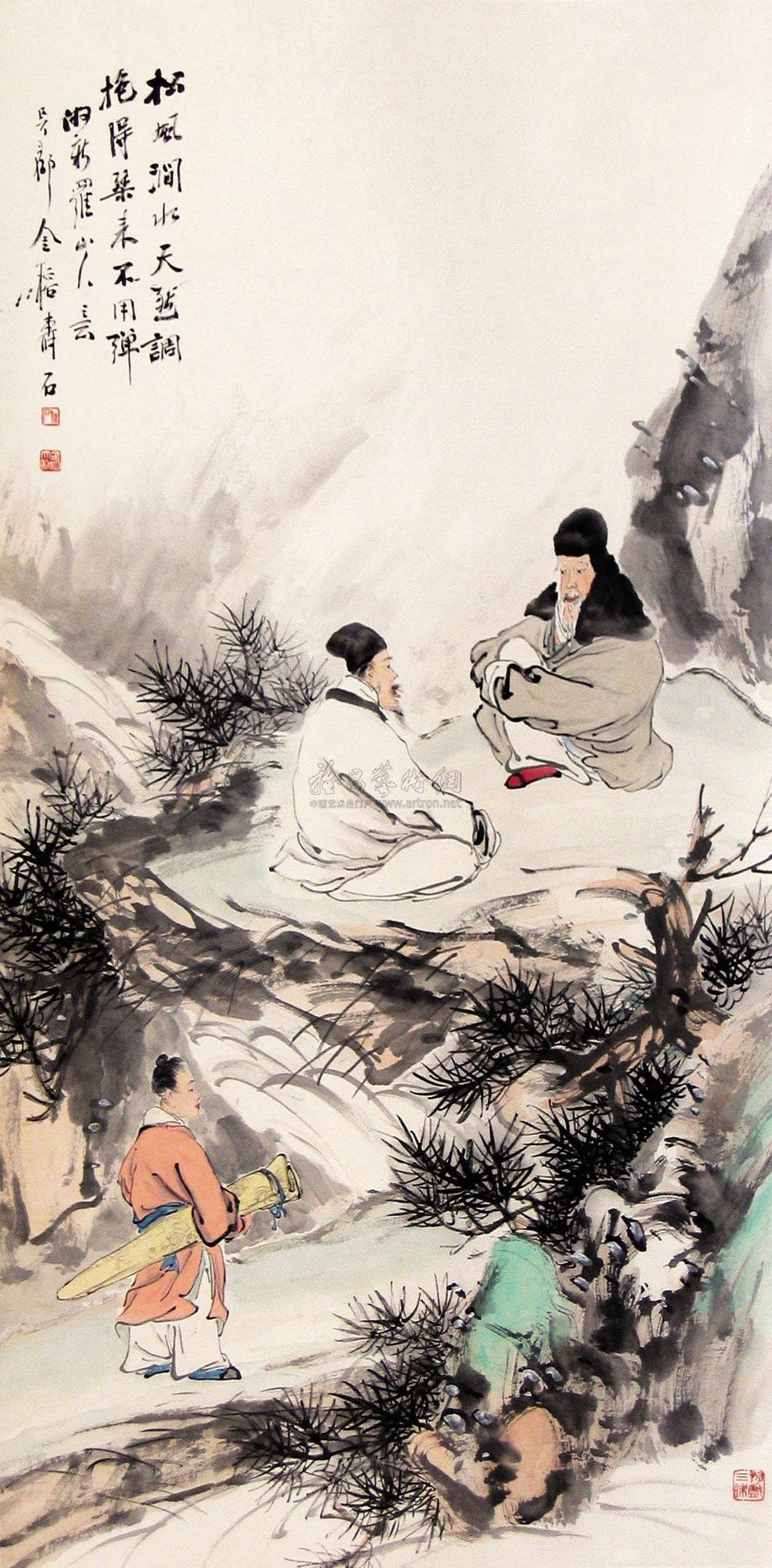 0181 抱琴访友图 立轴 设色纸本