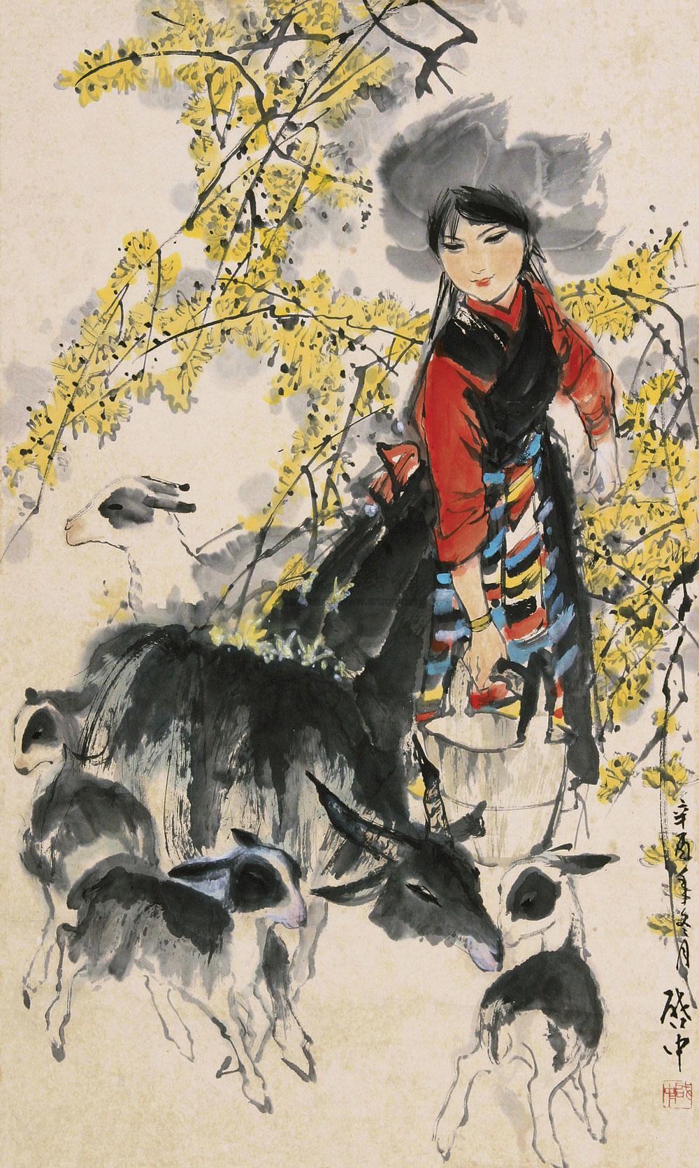 【牧羊少女 立轴】拍卖品_图片_价格_鉴赏_绘画_雅昌艺术品拍卖网