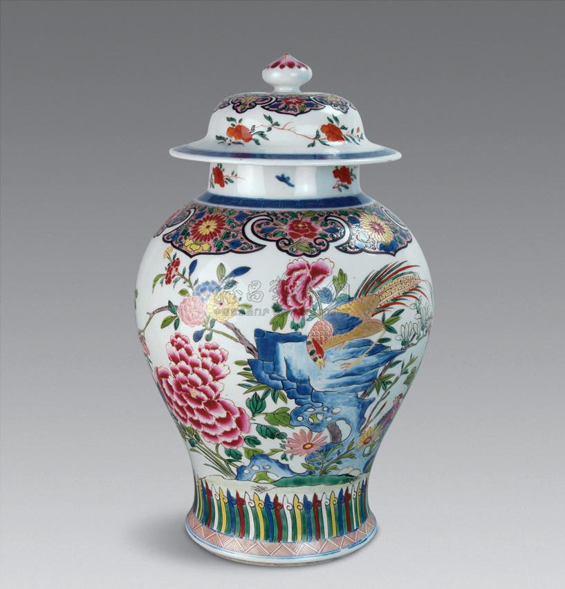 1514清雍正粉彩锦鸡牡丹纹将军罐