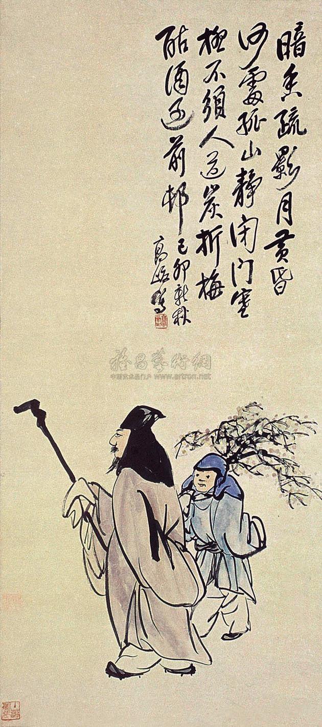 0568折梅沽酒图立轴