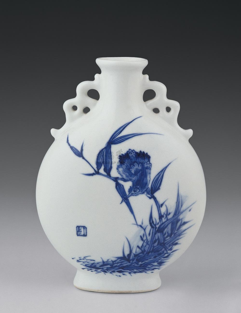 【民国 王步款青花花鸟扁瓶】拍卖品_图片_价格_鉴赏_民国瓷器_雅昌