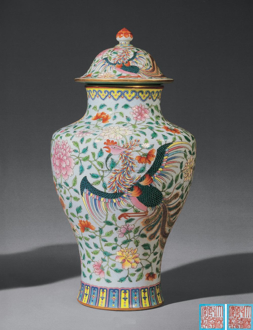 粉彩穿花凤凰纹盖瓶 (一对)】拍卖品_图片_价格_鉴赏_清代粉彩瓷器