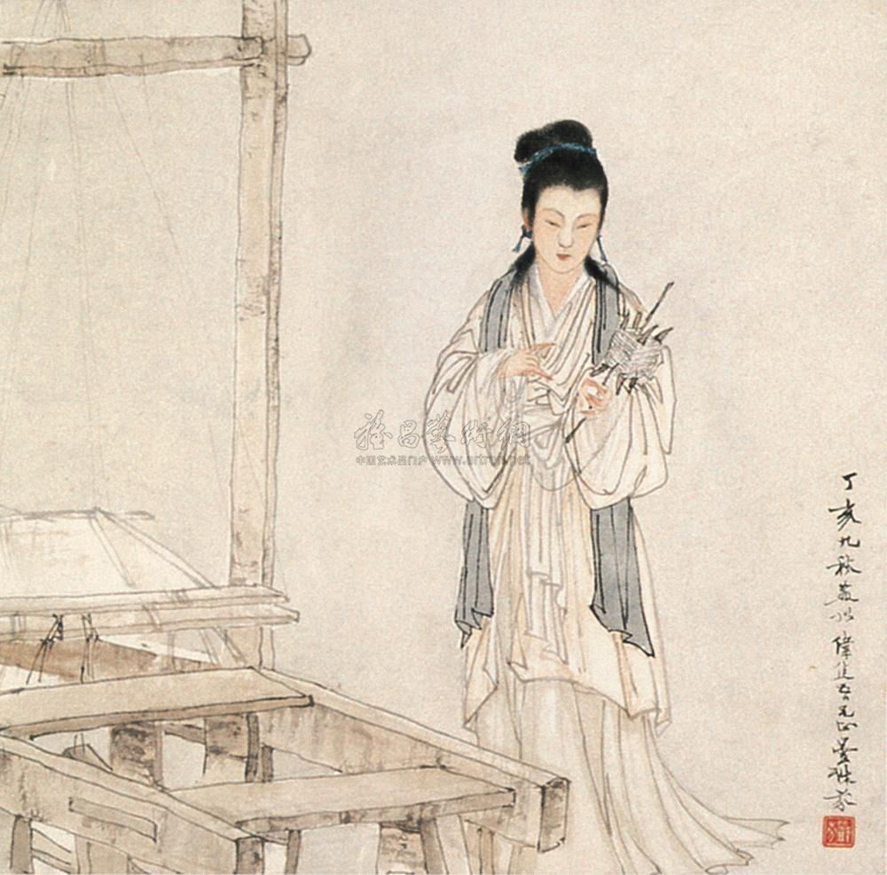 02571947年作纺织图立轴设色纸本