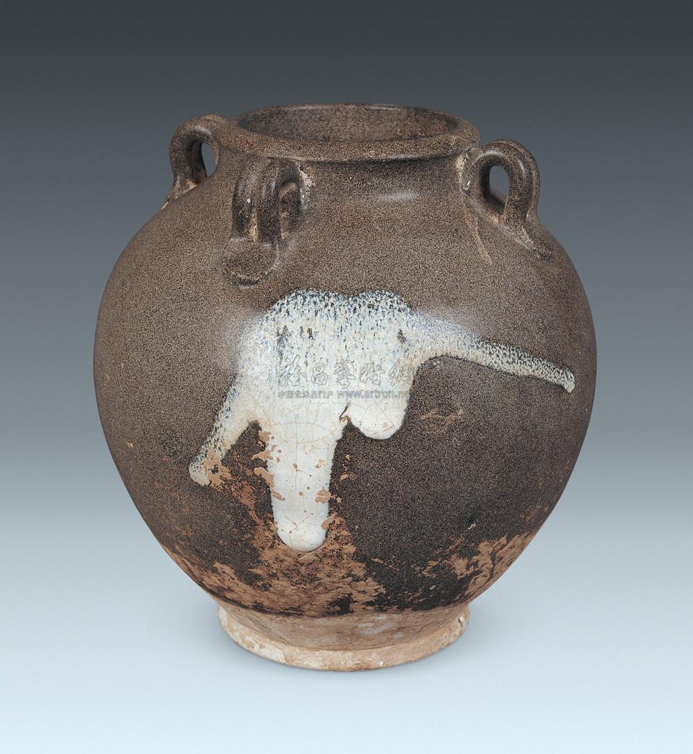 【唐 鲁山窑褐釉花瓷四系罐】拍卖品_图片_价格_鉴赏_元代以前陶瓷