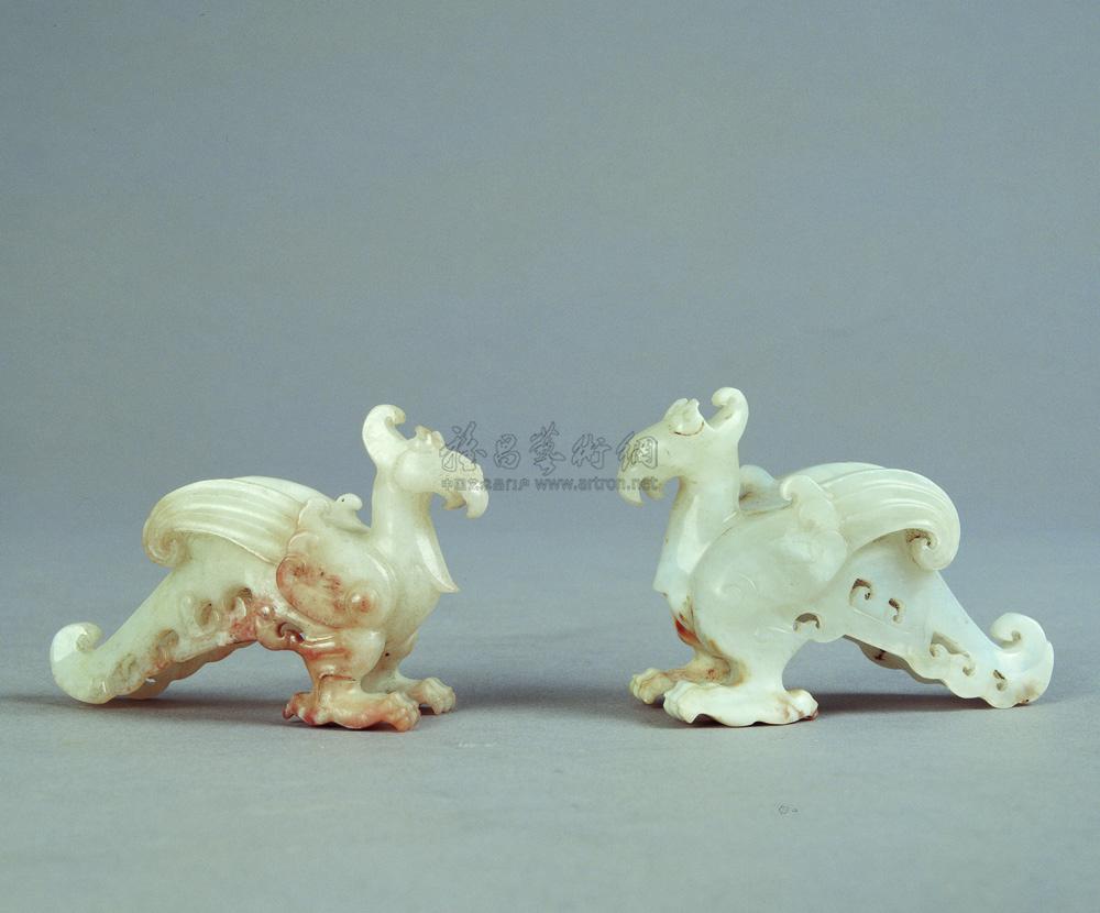 0059唐白玉圆雕凤形摆件