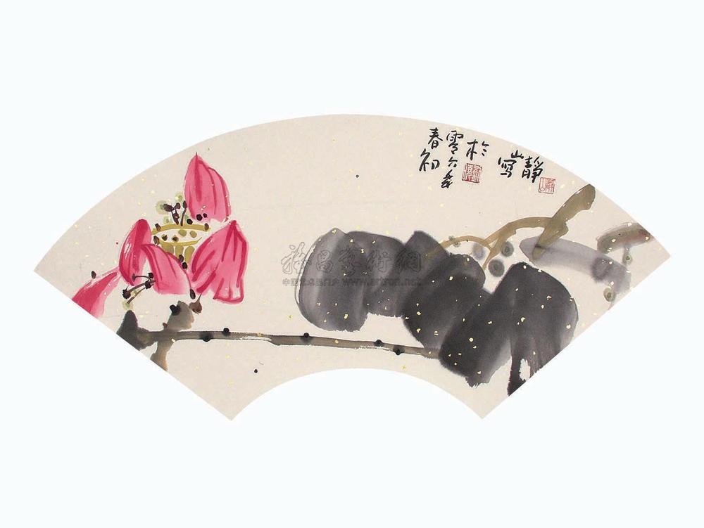 0088 荷花 扇面 设色纸本