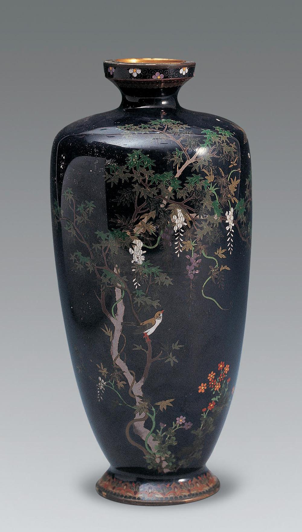 0084 十九世纪 日本七宝烧(景泰蓝)花鸟纹瓶