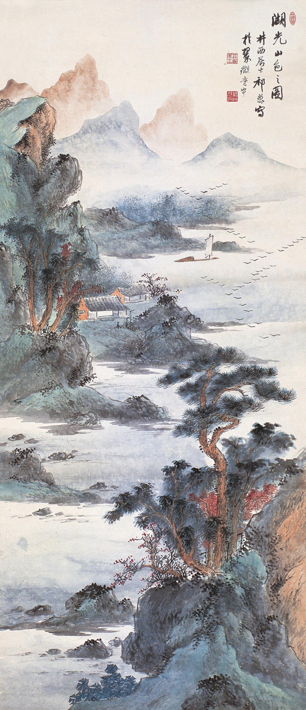 0181湖光山色立轴纸本设色