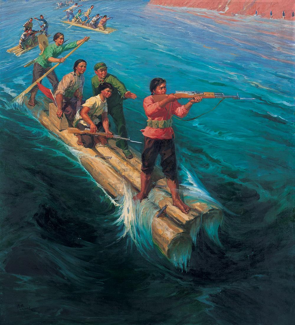 0196 1974年作 大渡河上娘子军 布面 油画