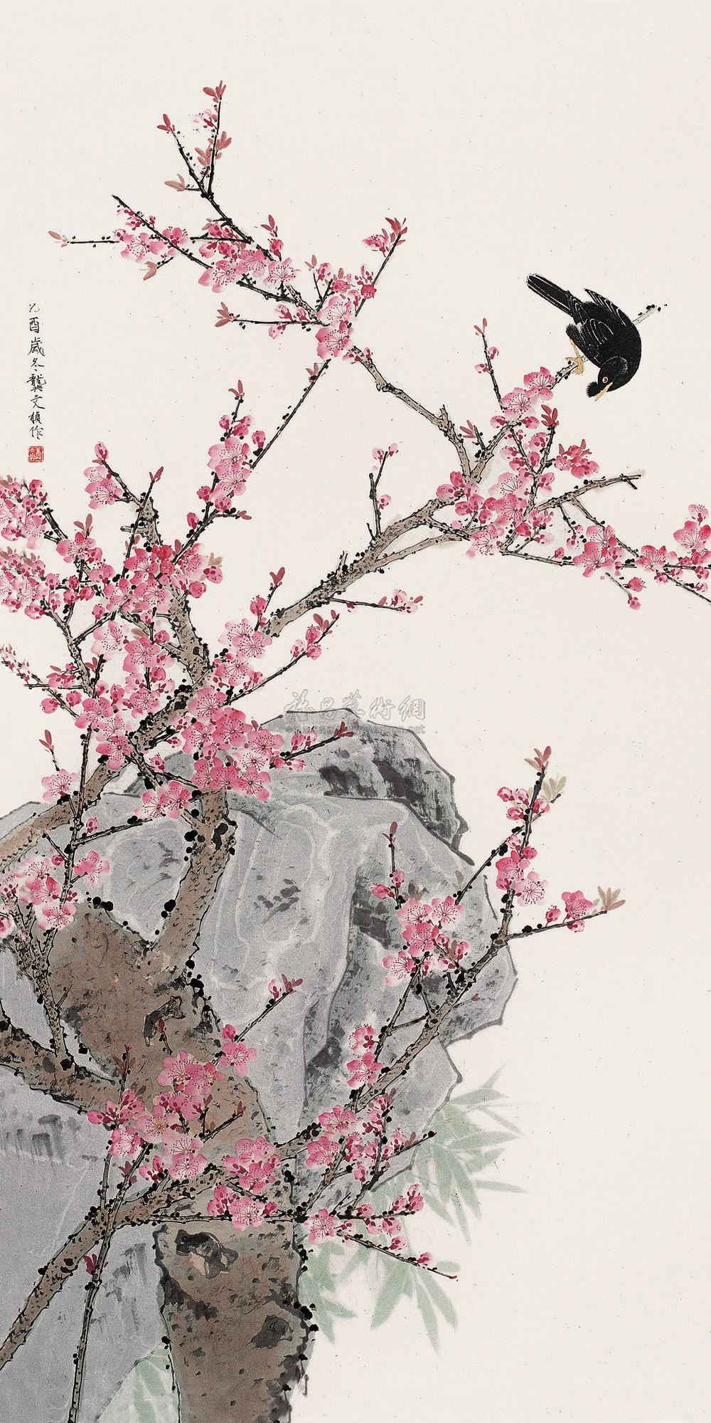 桃花八哥图 镜心 设色纸本】拍卖品_图片_价格_鉴赏_绘画_雅昌艺术品
