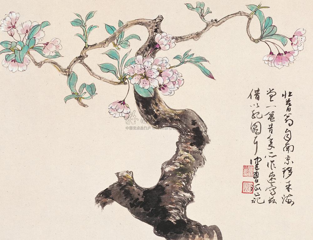 0566海棠花镜心设色纸本