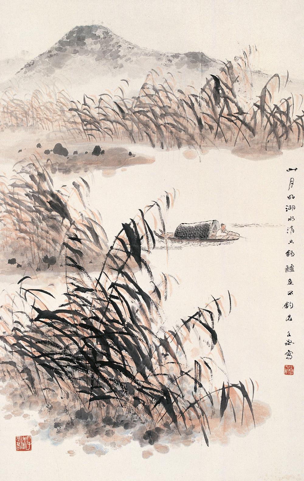 【芦水钓鲈 立轴 设色纸本】拍卖品_图片_价格_鉴赏_绘画_雅昌艺术品