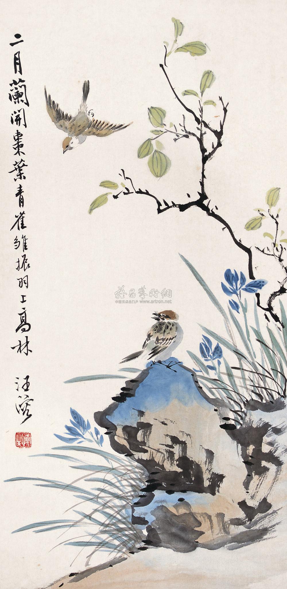 0083二月兰开镜心设色纸本