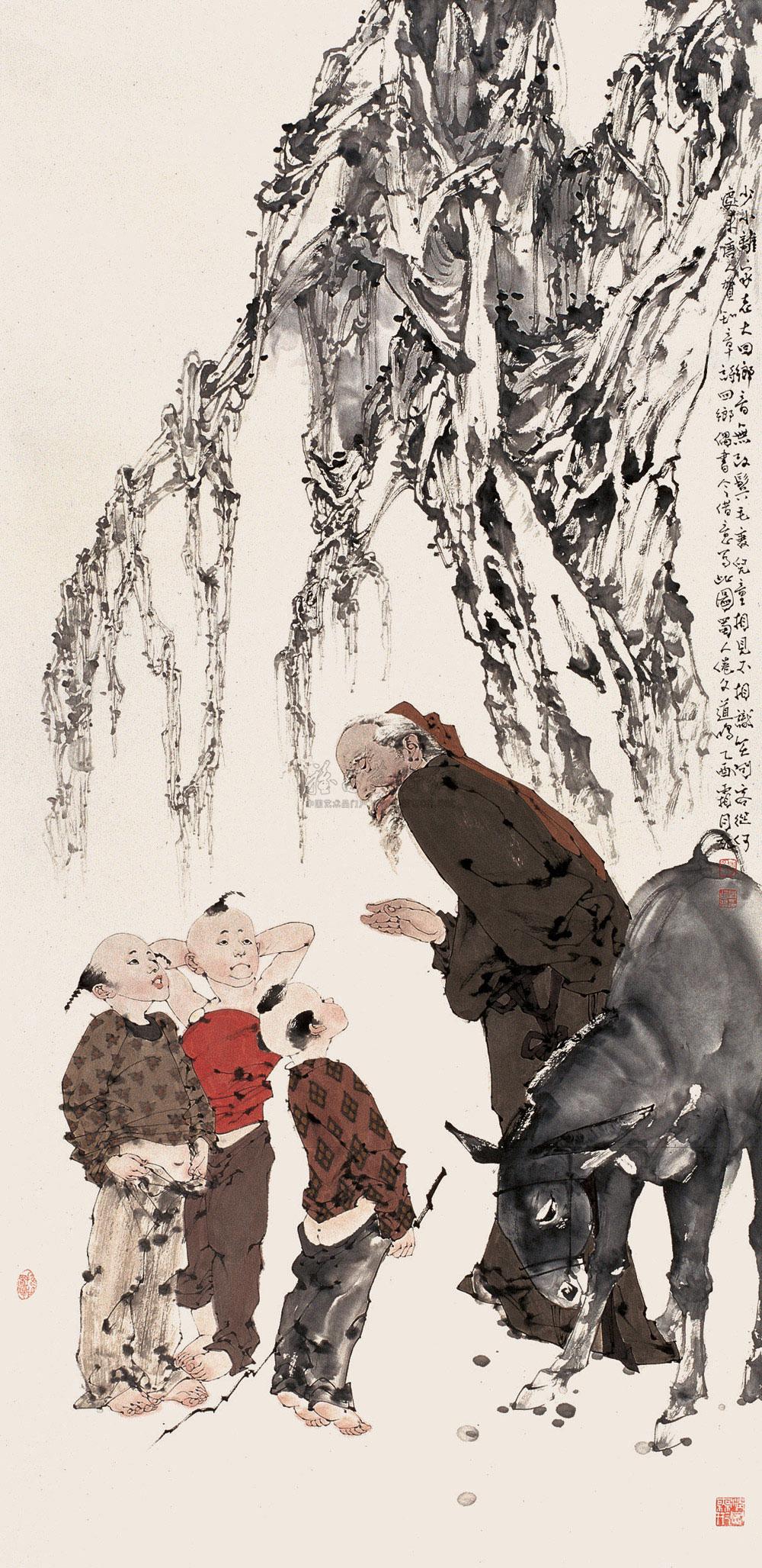 0323贺知章回乡镜心设色纸本