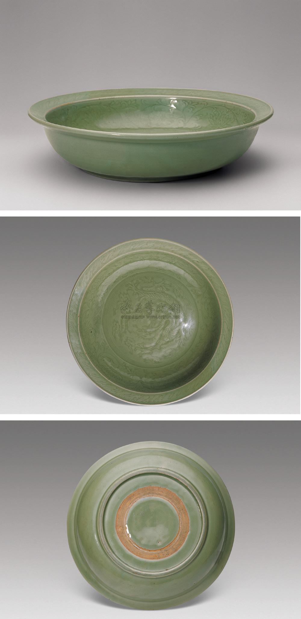 【明永乐 龙泉官窑青釉刻龙纹大盘】拍卖品_图片_价格_鉴赏_明代单色