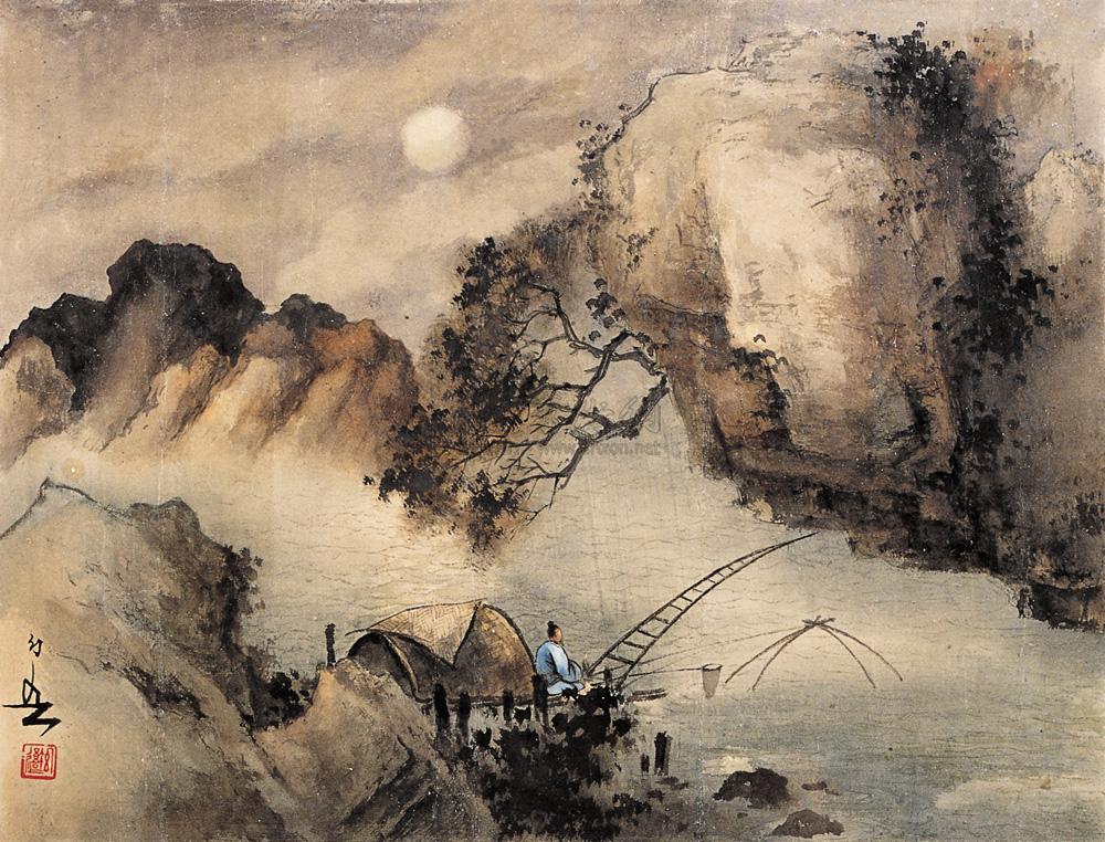 【清溪晚渔图 镜心 设色纸本】拍卖品_图片_价格_鉴赏_绘画_雅昌艺术