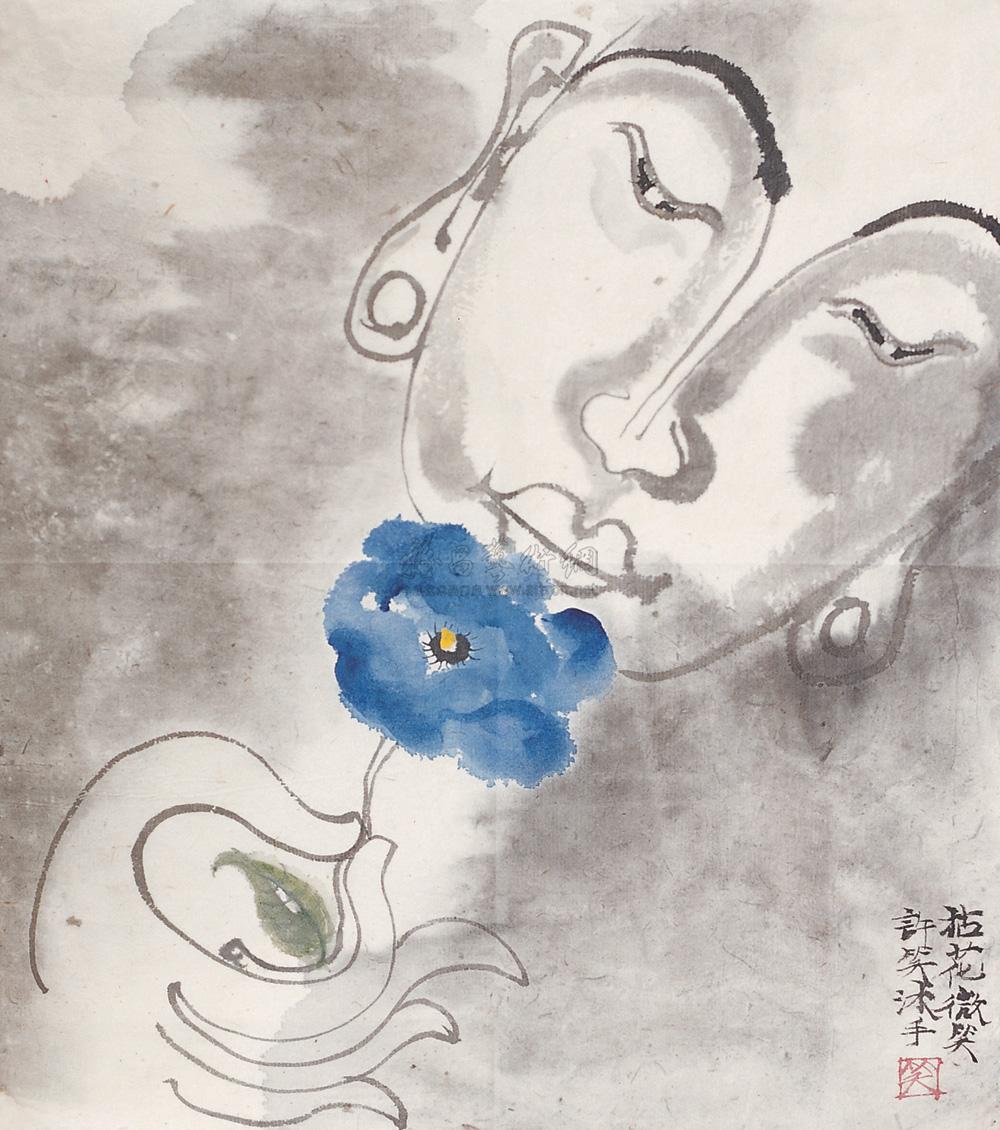 0642拈花微笑镜心纸本设色