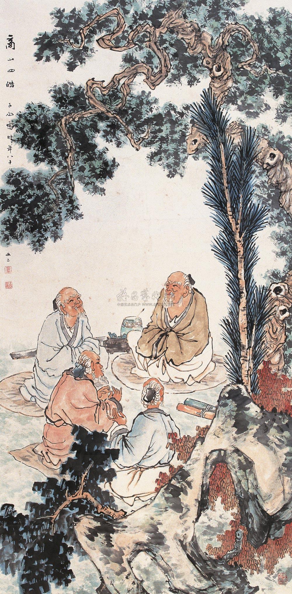 0554 1985年作 商山四皓 立轴 设色纸本