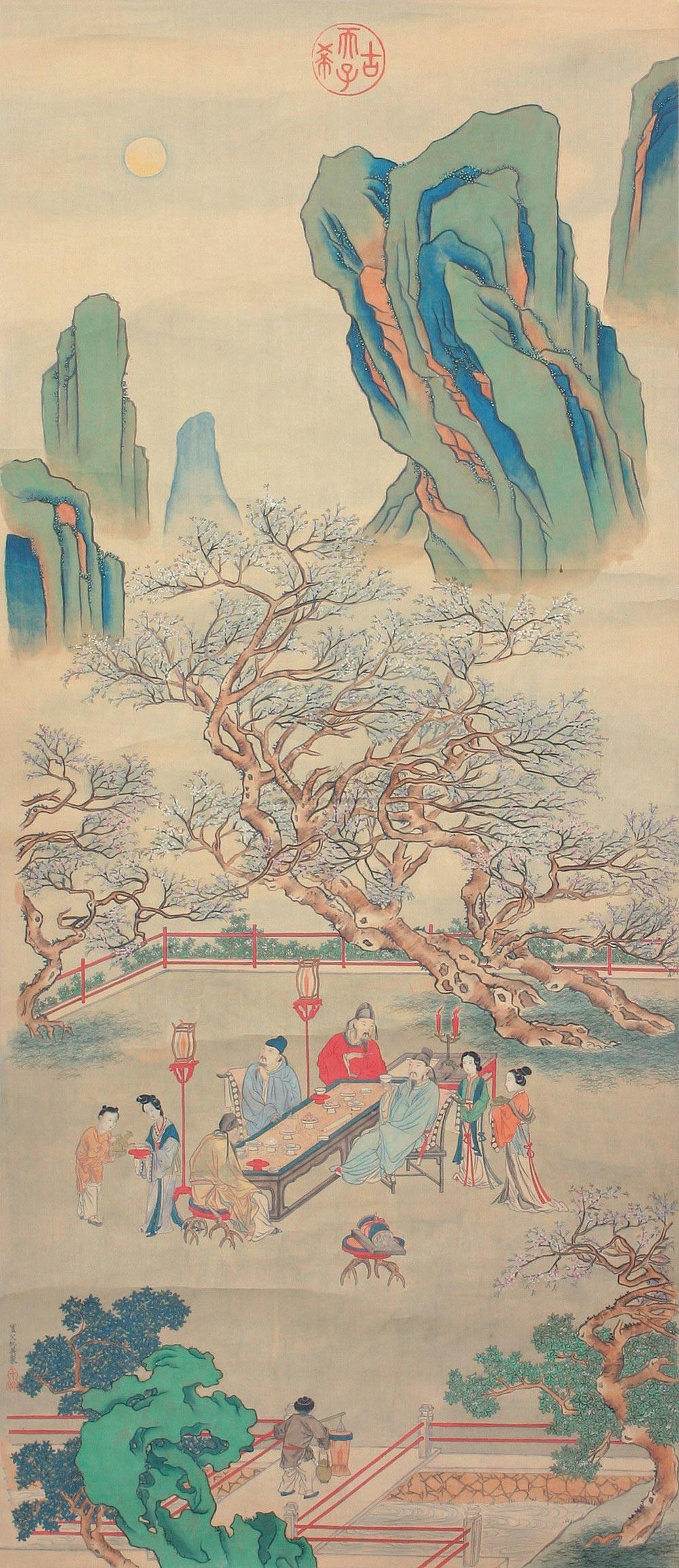 0338清春夜宴桃李园立轴纸本
