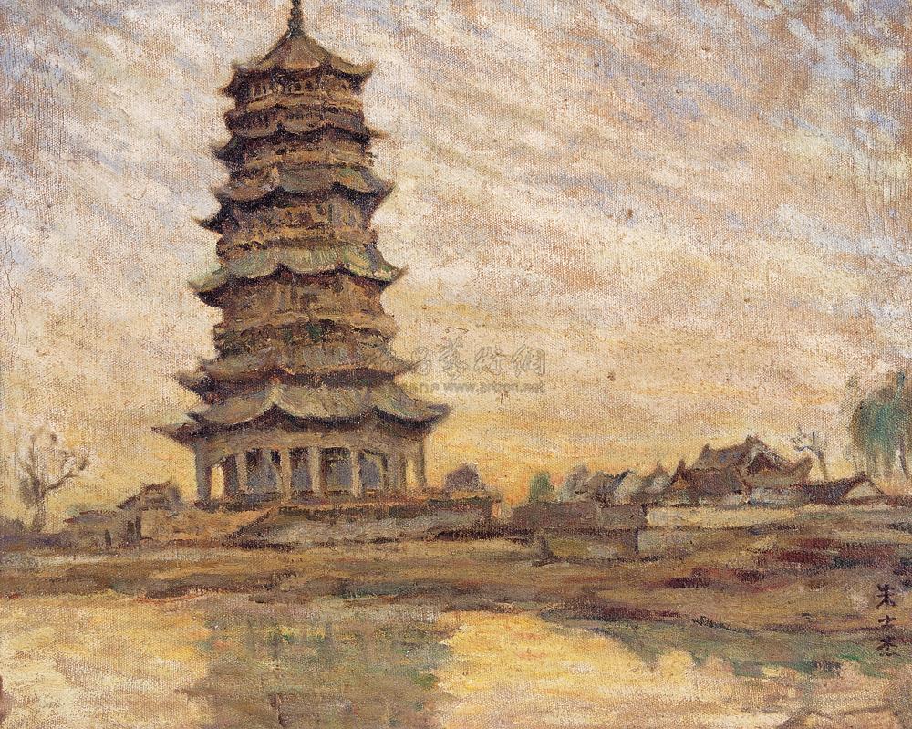 0278 苏州北寺塔 布面油画
