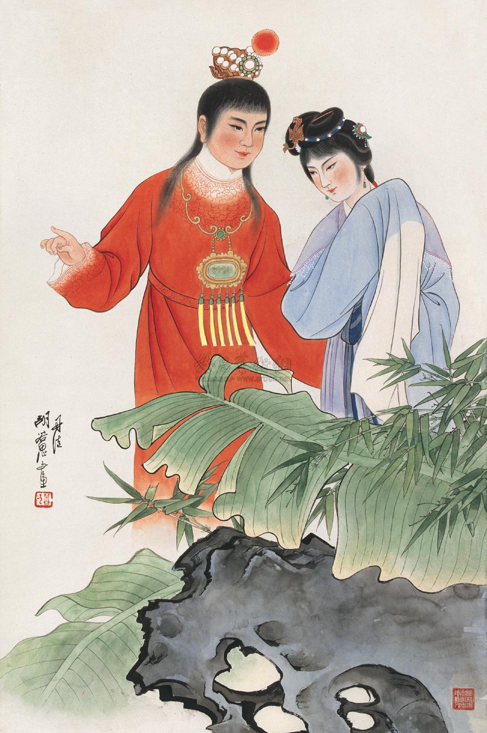 0163 宝黛图 立轴 设色纸本