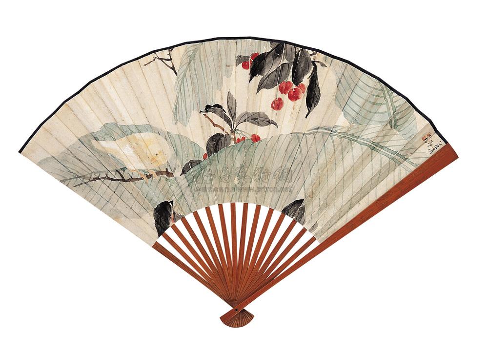 0401 芭蕉栖禽 成扇 设色纸本