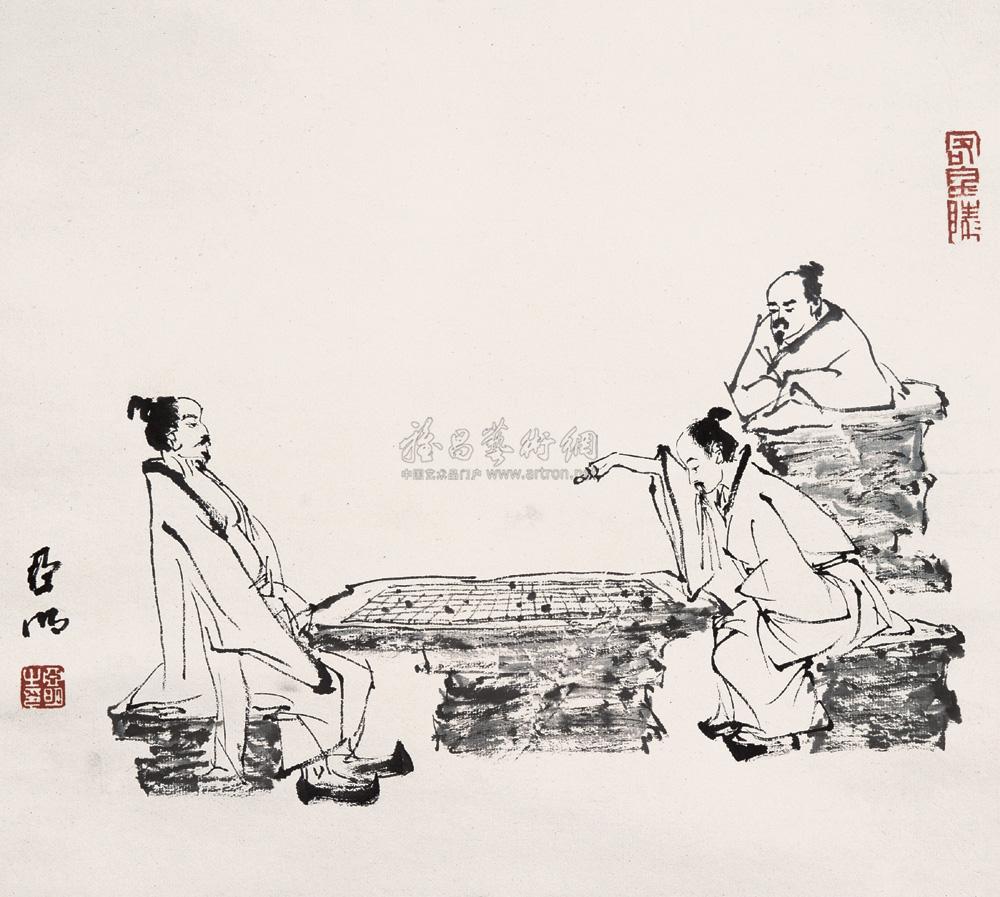 0444对弈图立轴水墨纸本