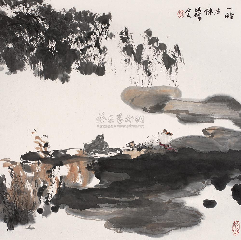 0173 一醉方休 镜心 设色纸本