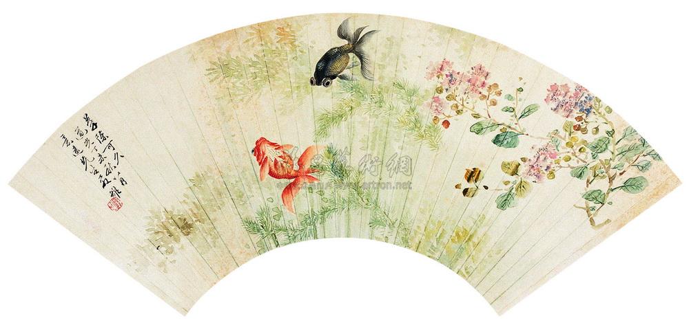 0334丁未(1847年)作 金鱼海棠 扇面 设色纸本