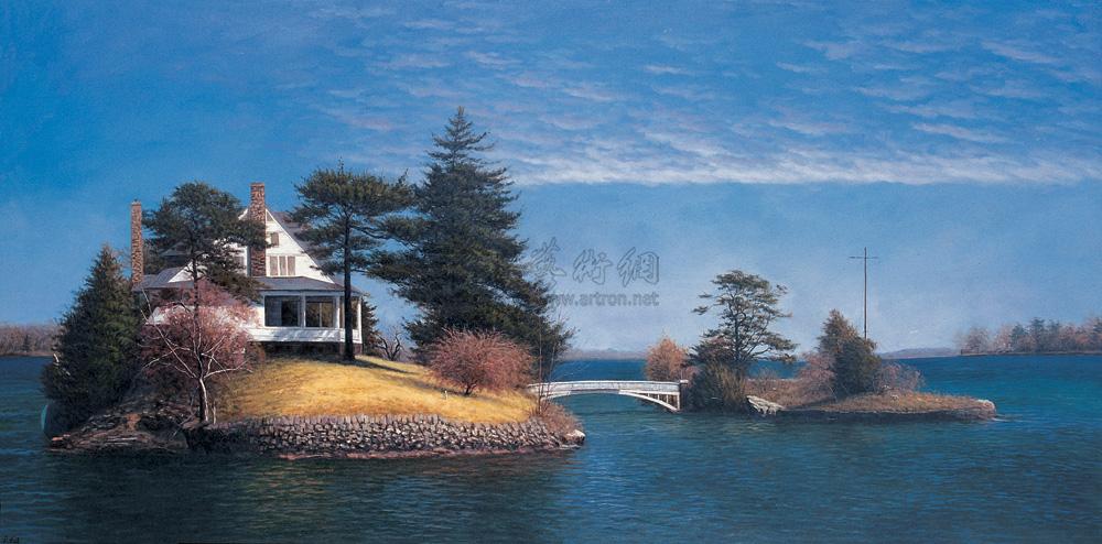 1496 湖心小屋 油画 镜心