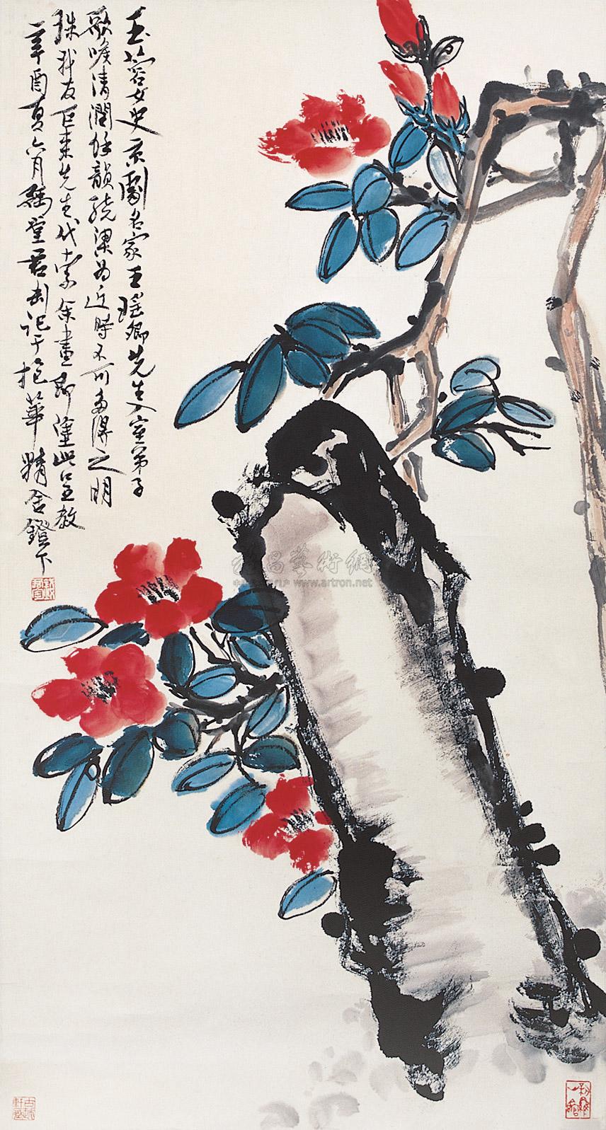 0671茶花镜心纸本