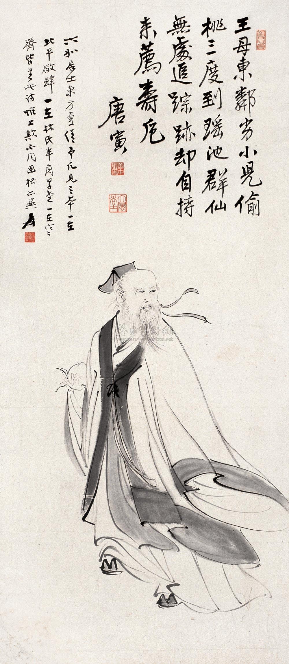 0075 东方朔偷桃 片 水墨纸本
