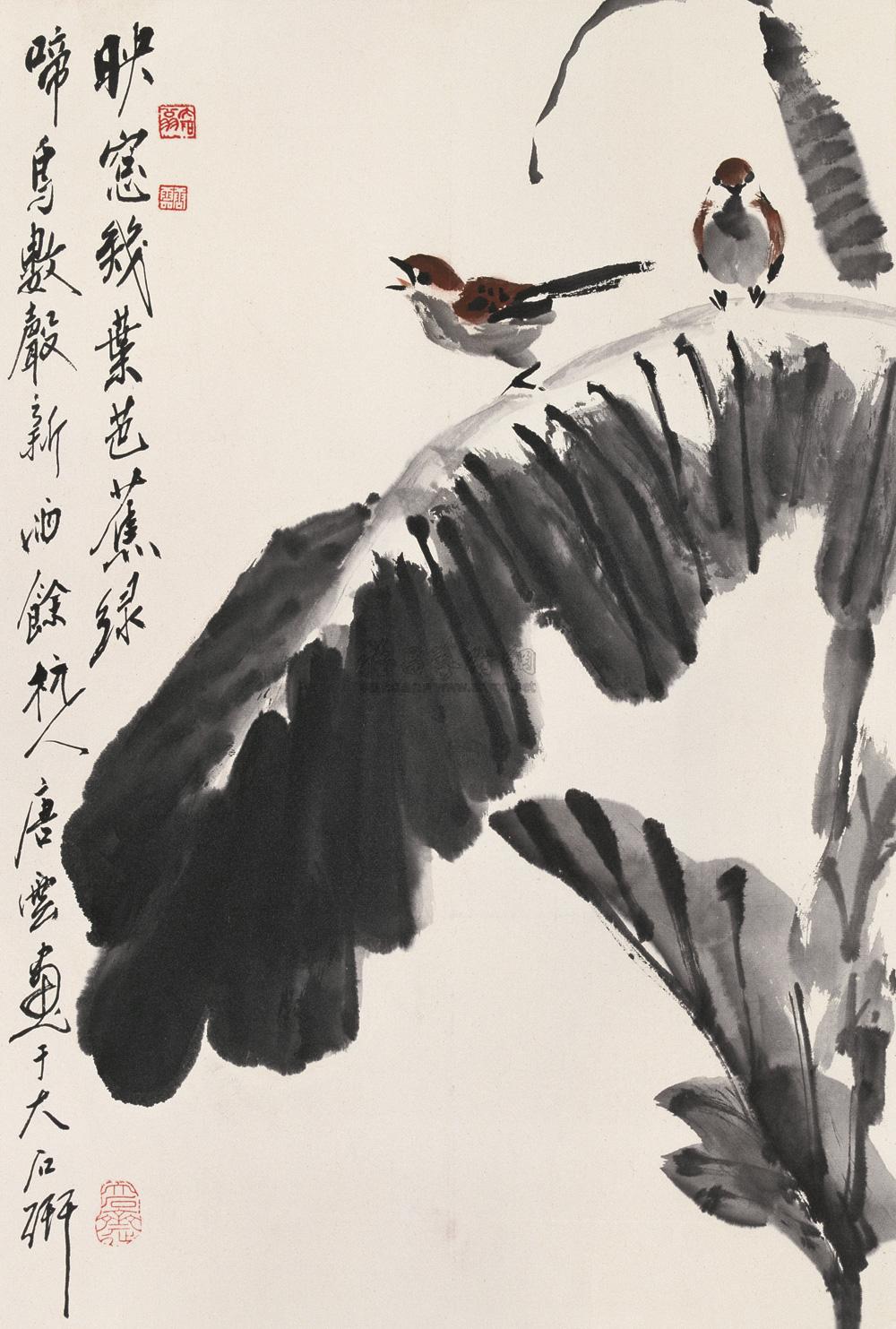 0434芭蕉小鸟立轴设色纸本