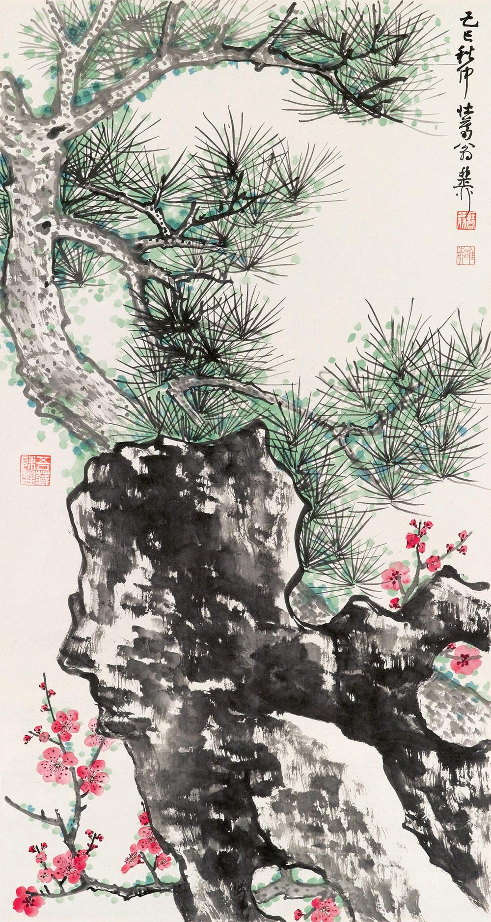 0309 1989年作 三友图 立轴 设色纸本