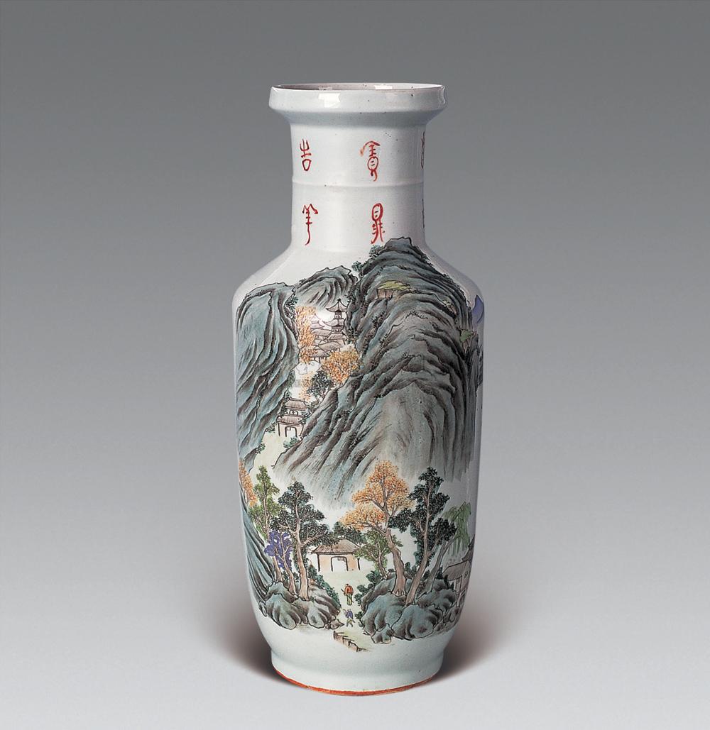 浅绛彩山水棒槌瓶】拍卖品_图片_价格_鉴赏_清代其它彩釉瓷器_雅昌