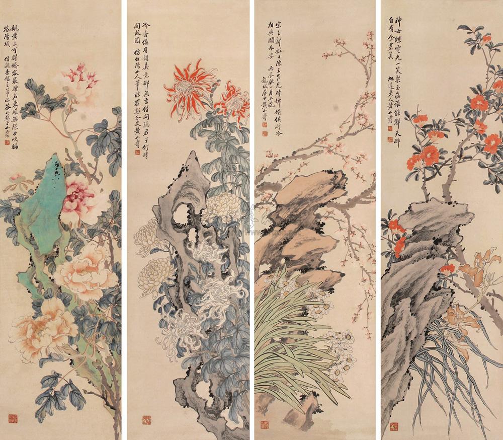 1790丙辰1906年作花卉四屏纸本设色