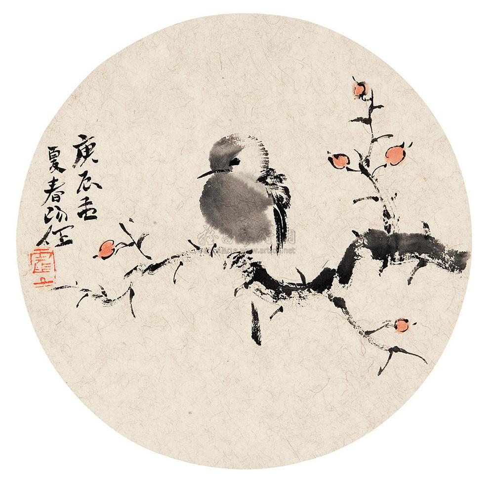 0467庚辰2000年作花鸟镜心设色纸本