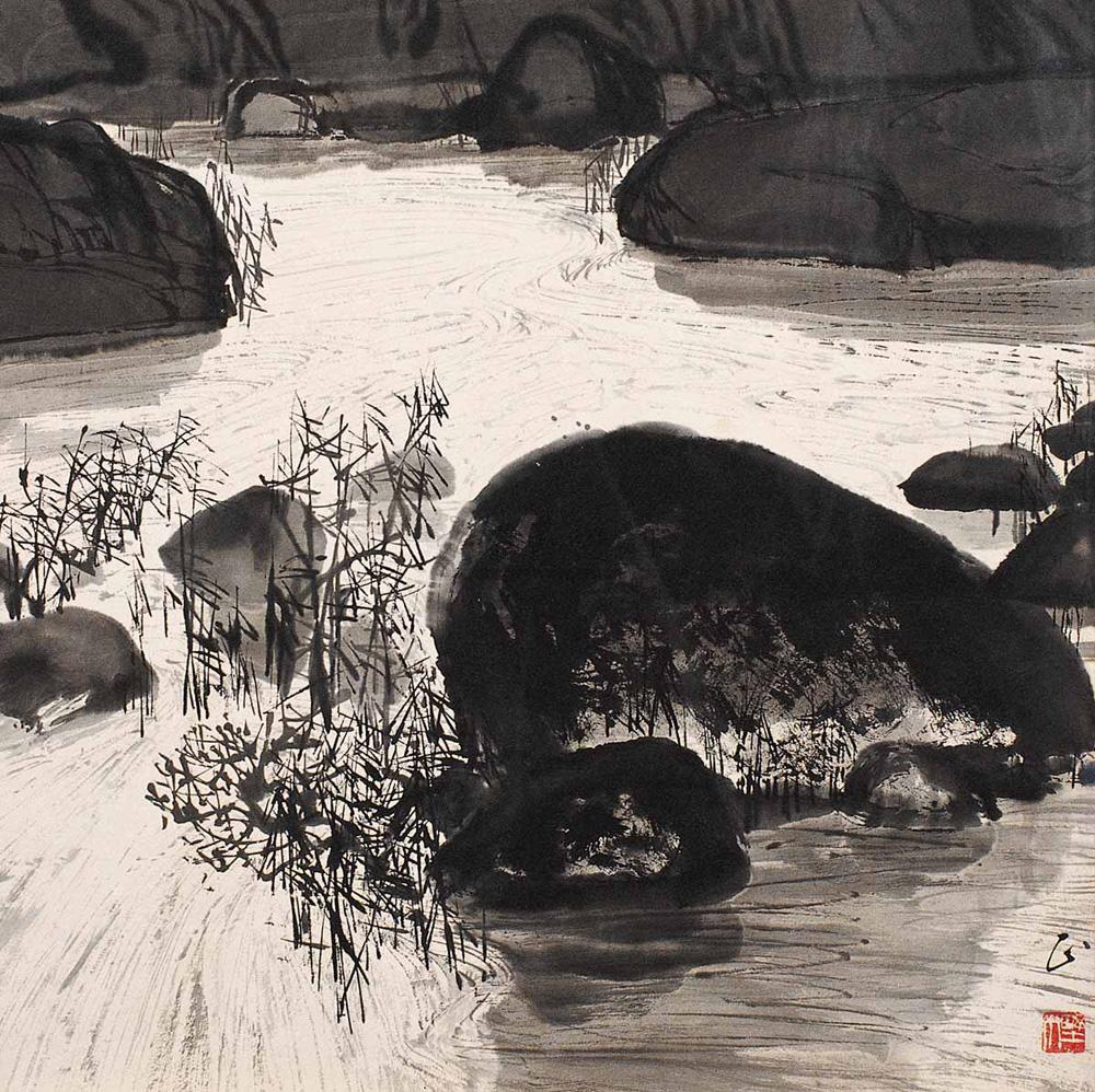 0102 小河淌水 镜心 水墨纸本