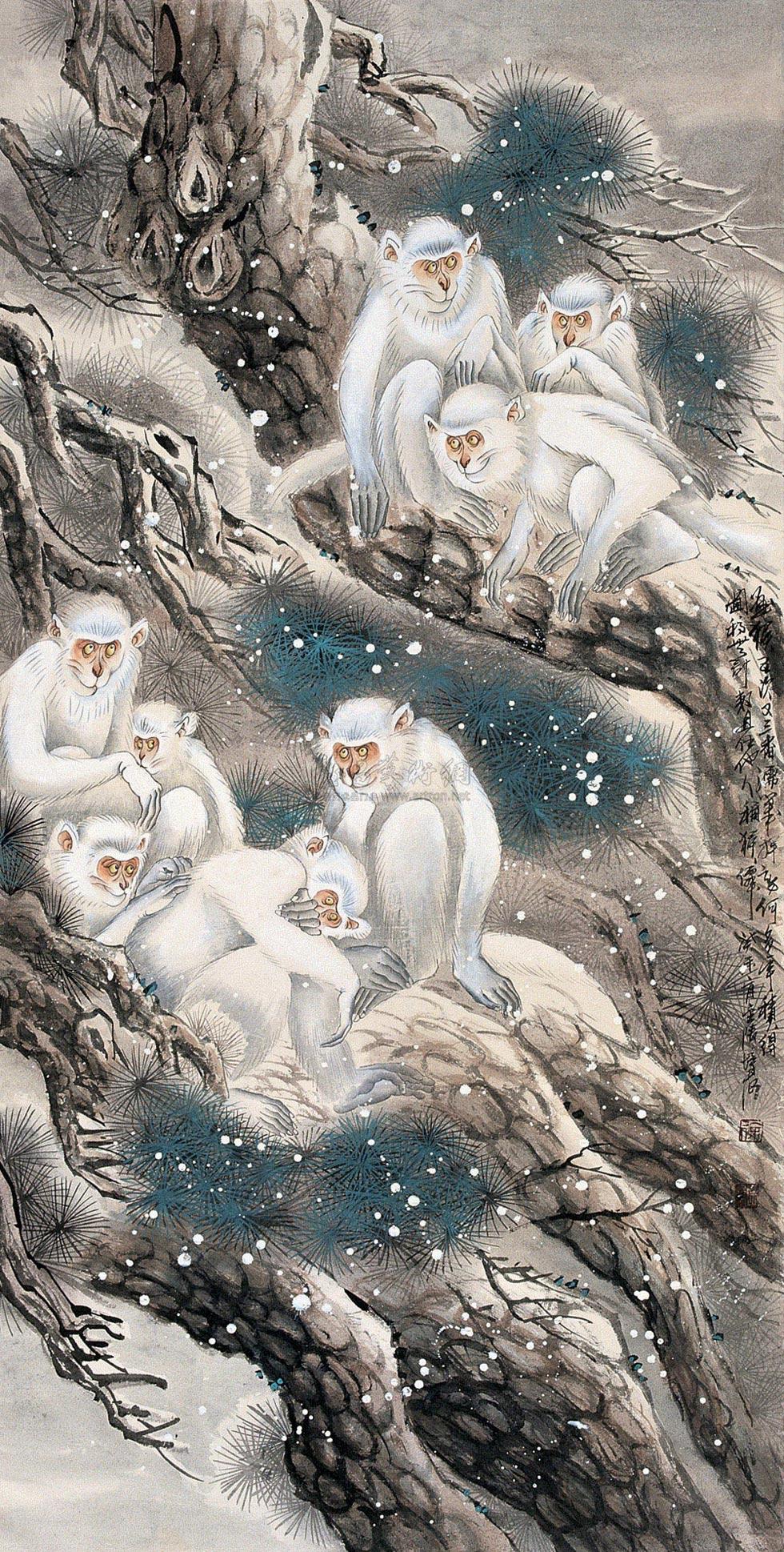 0838癸未2003年作群猴立轴设色纸本