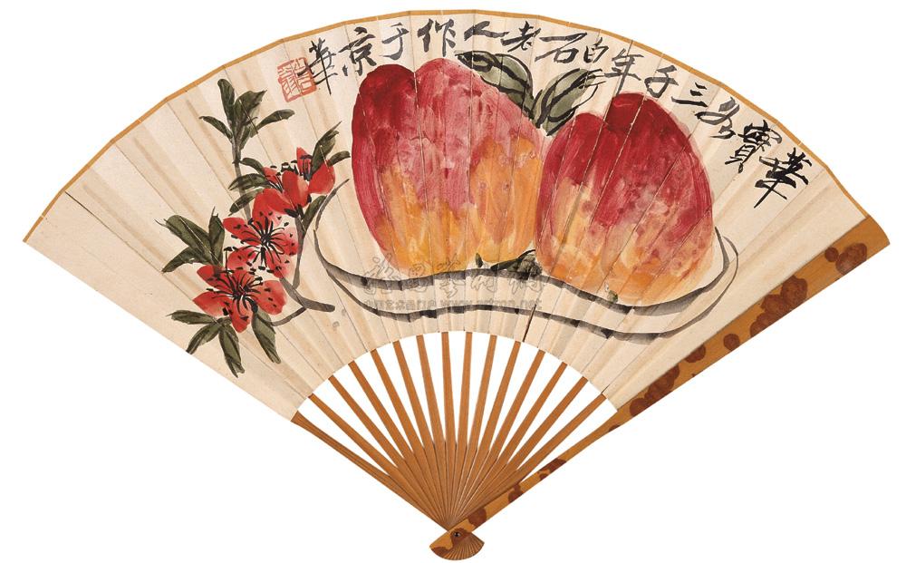 0050 蟠桃献寿 成扇 设色纸本