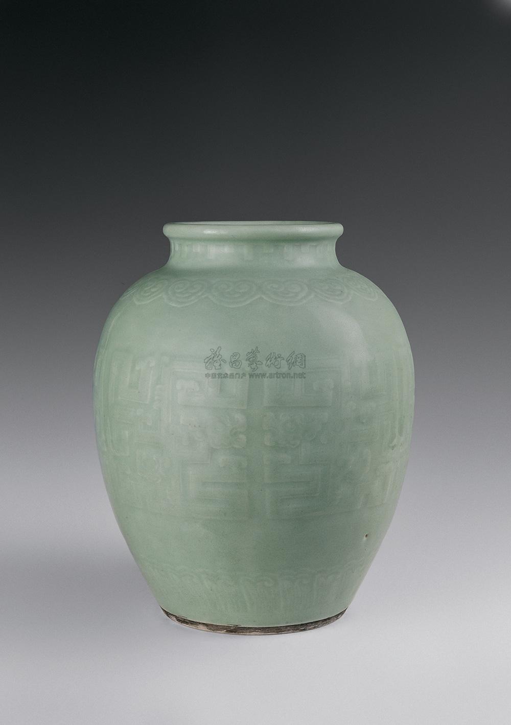 豆青釉浅雕夔龙纹太白尊】拍卖品_图片_价格_鉴赏_清代单色釉瓷器