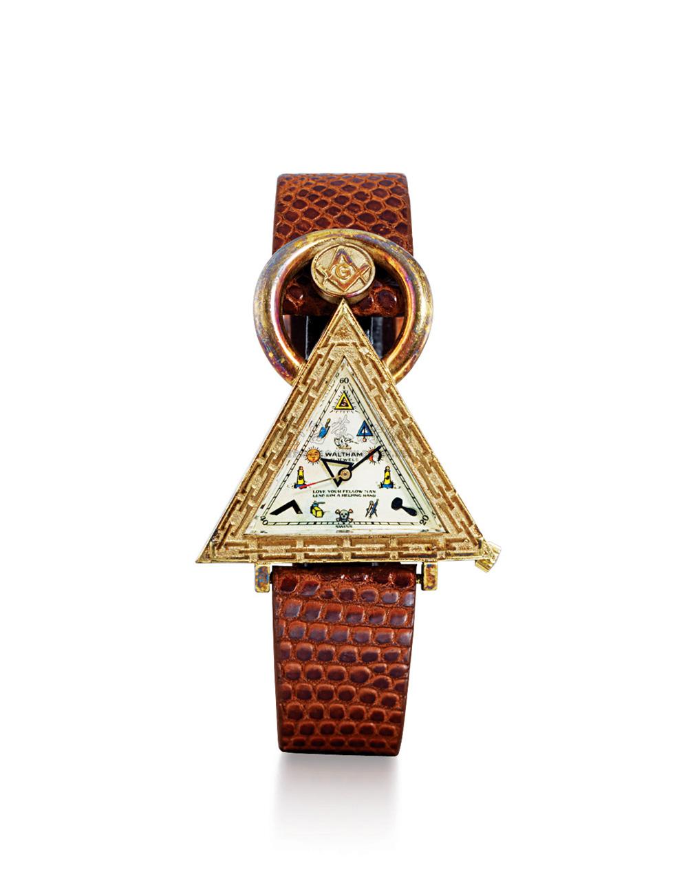 不锈钢/镀金三角形共济会大三针腕表