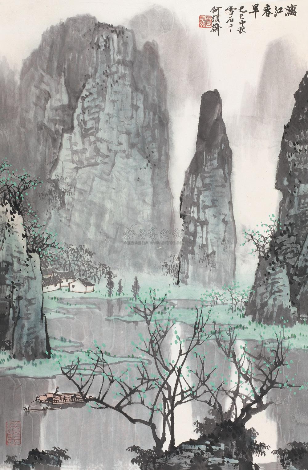 03221989年作漓江春早立轴设色纸本