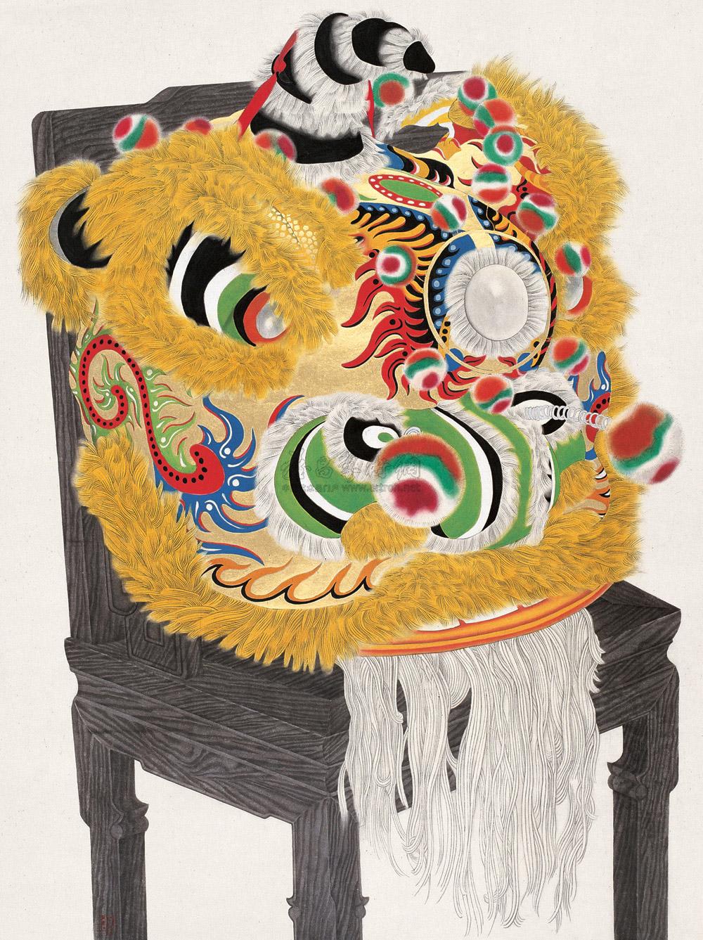 0262岭南醒狮镜心设色绢本