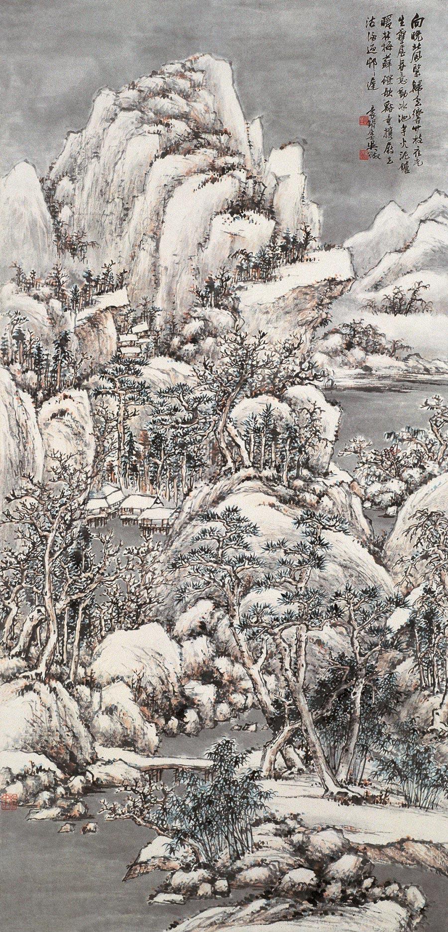 0456 雪霁图 立轴 设色纸本