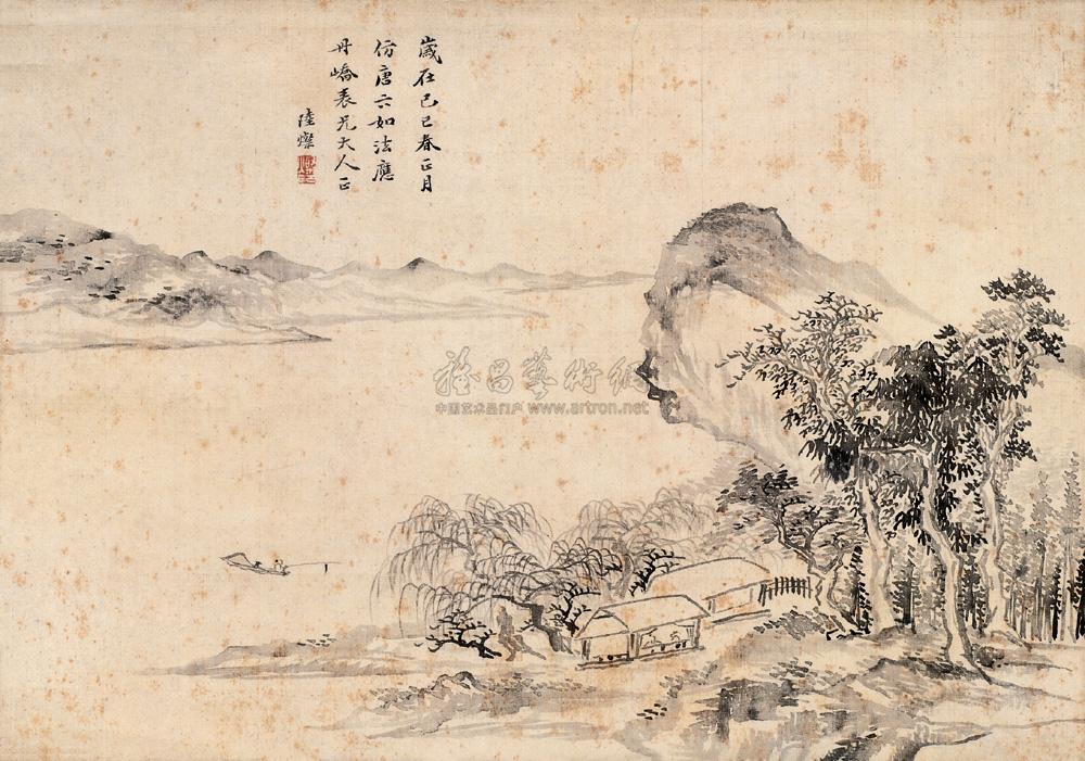 0855 1749年作 柳溪垂钓 立轴 水墨绢本